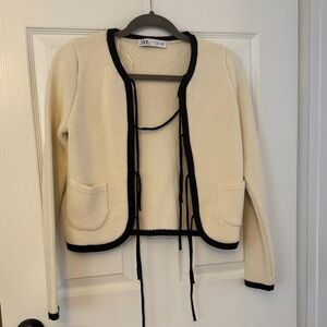 Zara Women's Cream Cardigan with Black Trim